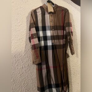 Burberry Tan and Black Plaid Kids Button Down Dress